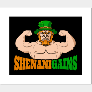 Irish Muscular Leprechaun Bodybuilder St Patricks Day Flexing Shenanigains Fitness Gym Workout Gift Posters and Art